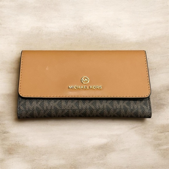 Michael Kors Handbags - Michael Kors Tan and Brown Signature Flap Wallet